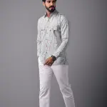 Men's Sanganeri Light Green Hunting Styled Floral Printed Shirt | Elegant Outdoor Wear